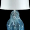 Casa Padrino Luxus Tischleuchte Blau / Silber / Weiß Ø 20 x H. 40 cm - Glas Schreibtischleuchte mit rundem Lampenschirm - Glas Tischleuchten - Luxus Tischleuchten - Luxus Schreibtischleuchten