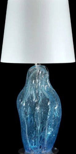 Casa Padrino Luxus Tischleuchte Blau / Silber / Weiß Ø 20 x H. 40 cm - Glas Schreibtischleuchte mit rundem Lampenschirm - Glas Tischleuchten - Luxus Tischleuchten - Luxus Schreibtischleuchten