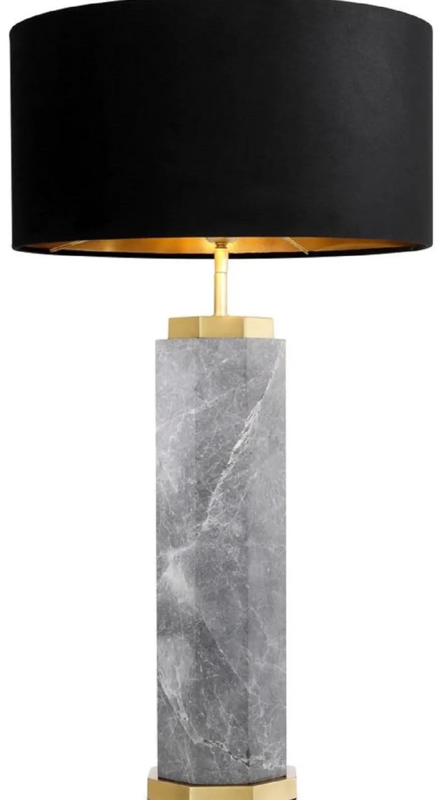 Casa Padrino Luxus Tischleuchte Grau / Antik Messing / Schwarz Ø 40 x H. 75 cm - Marmor Schreibtischleuchte mit rundem Samt Lampenschirm - Luxus Tischleuchten - Luxus Schreibtischleuchten