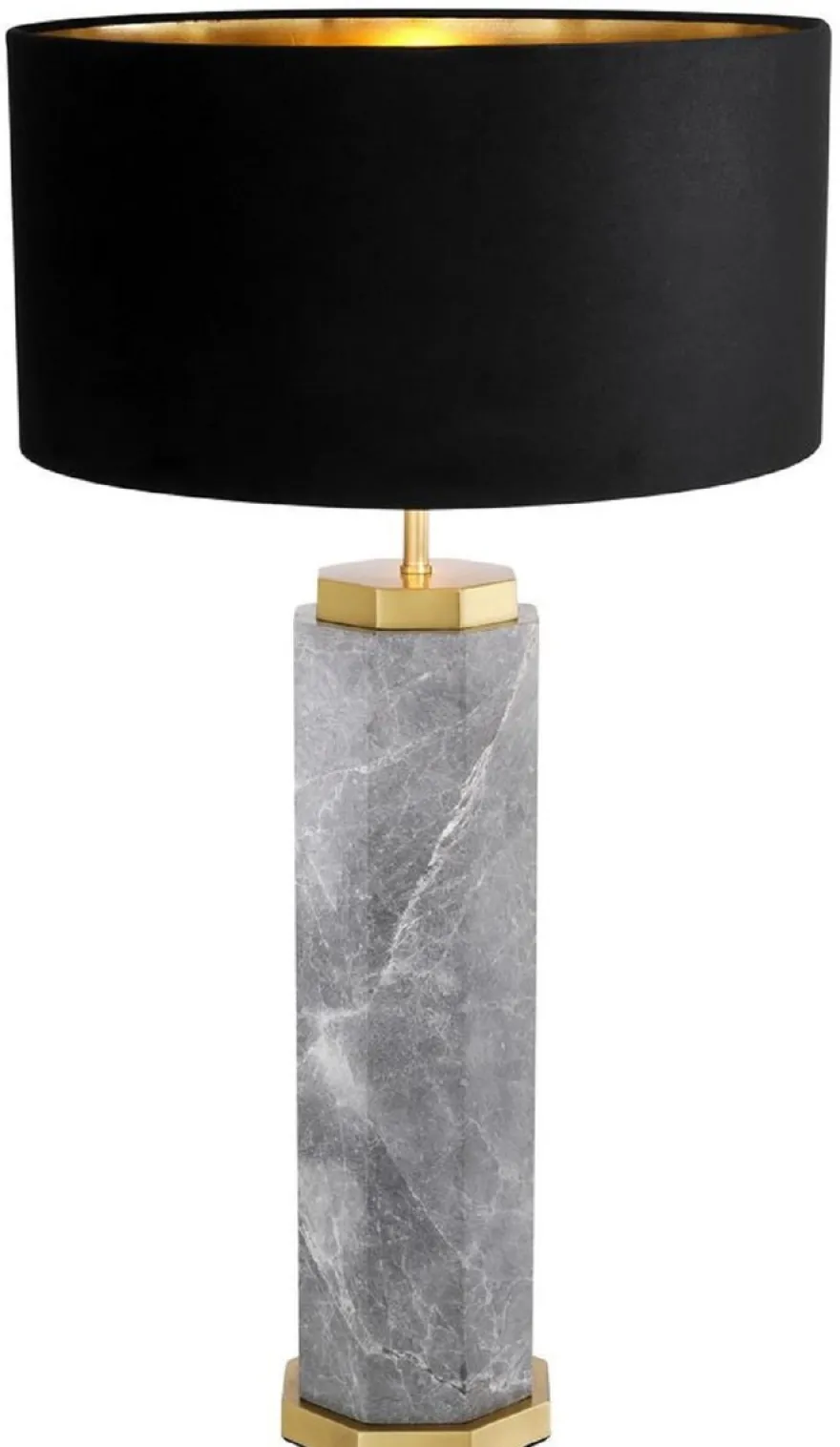 Casa Padrino Luxus Tischleuchte Grau / Antik Messing / Schwarz Ø 40 x H. 75 cm - Marmor Schreibtischleuchte mit rundem Samt Lampenschirm - Luxus Tischleuchten - Luxus Schreibtischleuchten