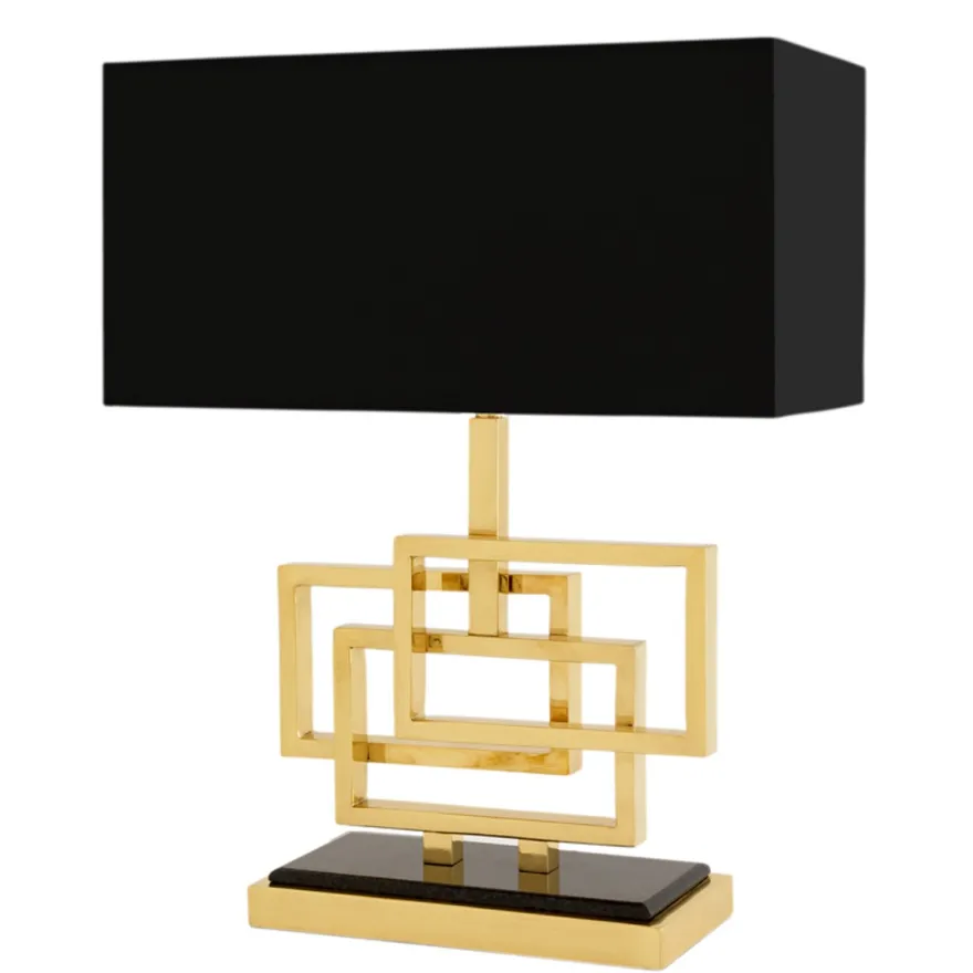 Casa Padrino Luxus Tischleuchte Gold / Lampenschirm Schwarz 48 x 40 cm - Leuchte - Luxury Collection