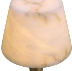 Casa Padrino Luxus Tischleuchte Antik Messing / Alabaster / Weiß Ø 45 x H. 75 cm - Moderne Metall Schreibtischleuchte mit Alabaster Kugeln und rundem Lampenschirm - Luxus Qualität
