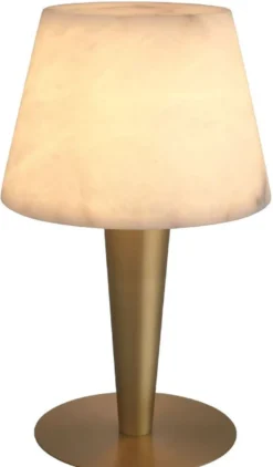 Casa Padrino Luxus Tischleuchte Antik Messing / Alabaster Ø 20 x H. 50,5 cm - Runde Metall Schreibtschleuchte mit Alabaster Lampenschirm - Luxus Kollektion