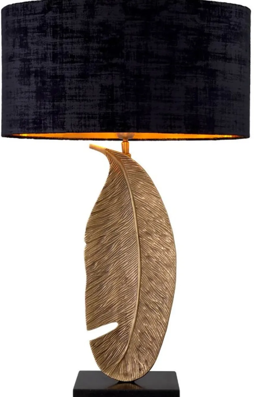 Casa Padrino Luxus Tischleuchte Vintage Messing / Schwarz 50 x 30 x H. 76,5 cm - Schreibtischleuchte mit ovalem Lampenschirm und Granitsockel - Luxus Tischleuchten - Luxus Schreibtischleuchten