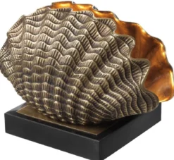 Casa Padrino Luxus Tischleuchte in Muschelform Vintage Messing / Schwarz 33 x 21 x H. 22 cm - Tischlampe mit Granitsockel