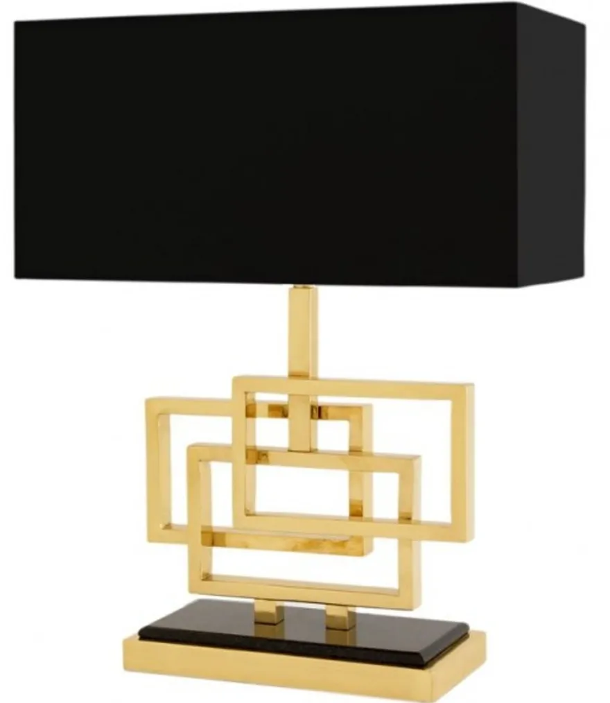 Casa Padrino Luxus Tischleuchte Messing / Lampenschirm Schwarz 48 x 40 cm - Leuchte - Luxury Collection