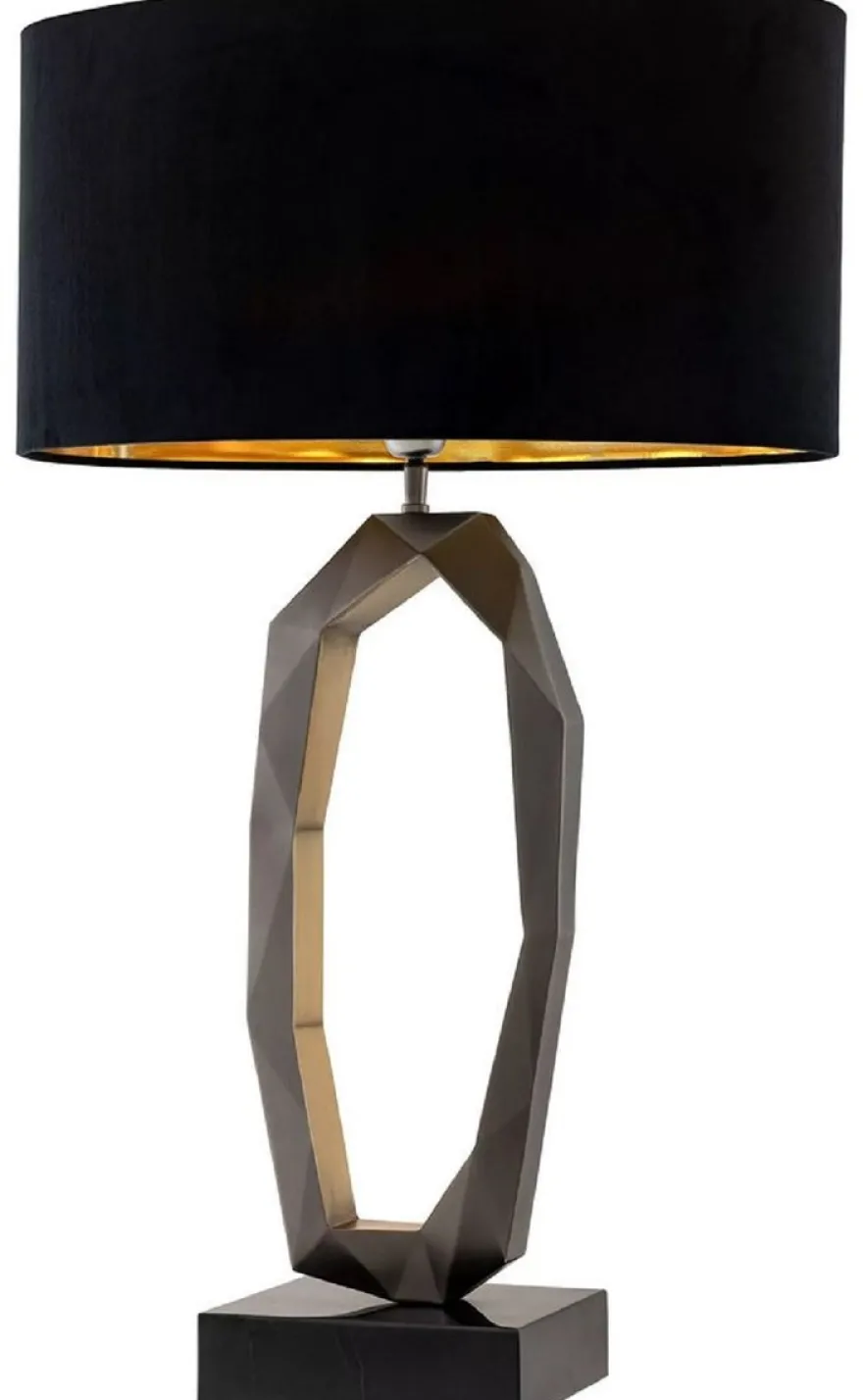 Casa Padrino Luxus Tischleuchte Rotguss / Antik Messing / Schwarz 50 x 30 x H. 86,5 cm - Schreibtischleuchte mit Marmorsockel und ovalem Lampenschirm - Luxus Leuchten - Luxus Möbel - Luxus Interior