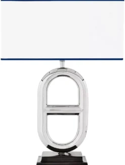 Casa Padrino Luxus Tischleuchte Silber / Schwarz / Weiß / Blau 35 x 18 x H. 49 cm - Elegante Schreibtischleuchte - Luxus Kollektion