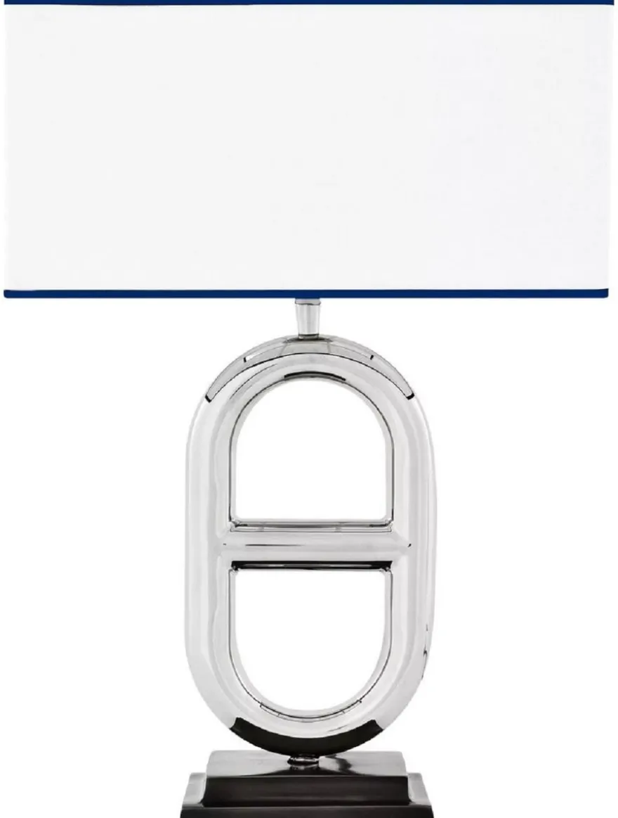 Casa Padrino Luxus Tischleuchte Silber / Schwarz / Weiß / Blau 35 x 18 x H. 49 cm - Elegante Schreibtischleuchte - Luxus Kollektion