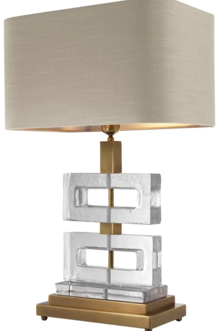Casa Padrino Luxus Tischleuchte Vintage Messing / Khaki 45 x H. 70 cm - Luxus Kollektion