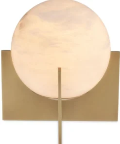 Casa Padrino Luxus Tischleuchte Antik Messing / Alabaster Ø 23 x H. 25 cm - Moderne Tischlampe mit rundem Alabaster Lampenschirm - Luxus Leuchten