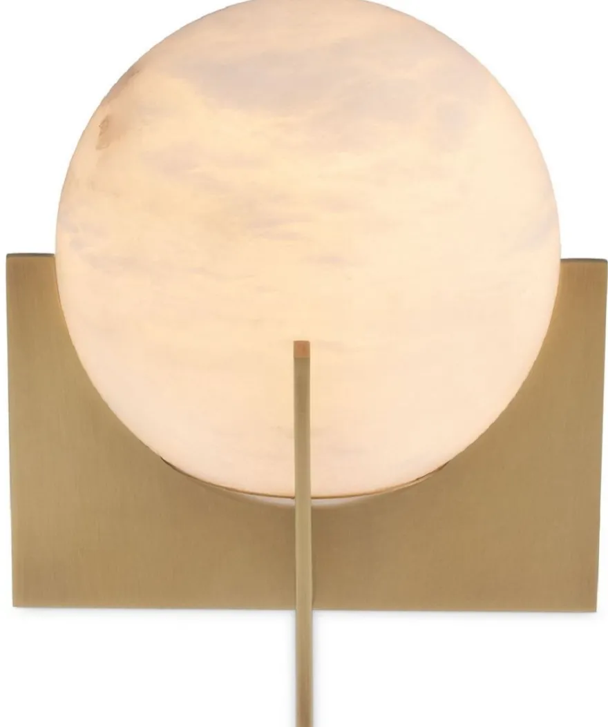 Casa Padrino Luxus Tischleuchte Antik Messing / Alabaster Ø 23 x H. 25 cm - Moderne Tischlampe mit rundem Alabaster Lampenschirm - Luxus Leuchten