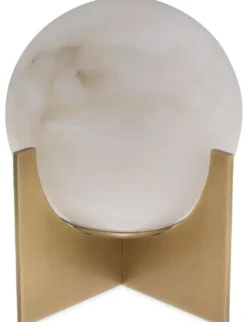 Casa Padrino Luxus Tischleuchte Antik Messing / Alabaster Ø 23 x H. 25 cm - Moderne Tischlampe mit rundem Alabaster Lampenschirm - Luxus Leuchten