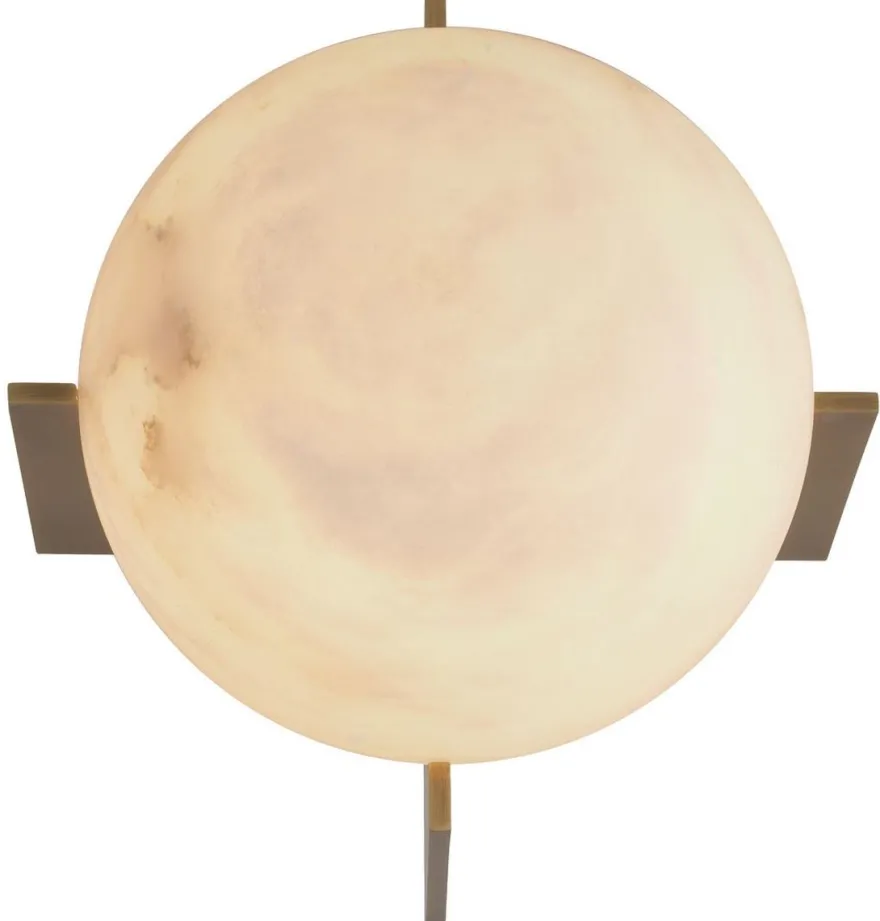 Casa Padrino Luxus Tischleuchte Antik Messing / Alabaster Ø 23 x H. 25 cm - Moderne Tischlampe mit rundem Alabaster Lampenschirm - Luxus Leuchten