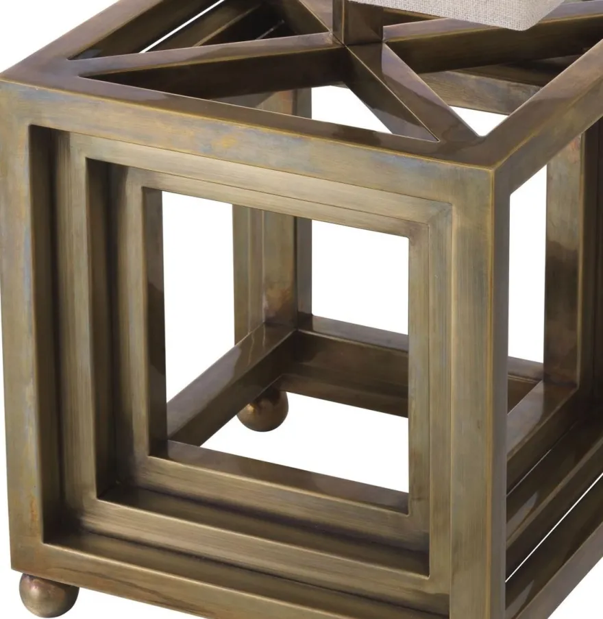 Casa Padrino Luxus Tischleuchte Vintage Messing / Beige 30 x 30 x H. 65,5 cm - Schreibtischleuchte mit quadratischem Lampenschirm - Luxus Tischleuchten - Luxus Schreibtischleuchten