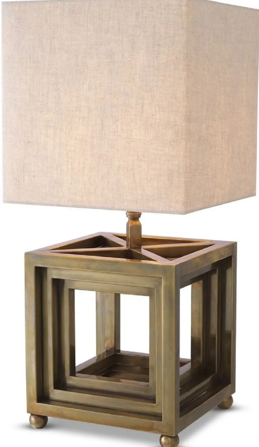 Casa Padrino Luxus Tischleuchte Vintage Messing / Beige 30 x 30 x H. 65,5 cm - Schreibtischleuchte mit quadratischem Lampenschirm - Luxus Tischleuchten - Luxus Schreibtischleuchten