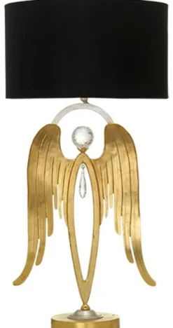 Casa Padrino Luxus Tischleuchte Engel Gold / Silber / Schwarz Ø 28 x H. 56,5 cm - Moderne Schreibtischleuchte mit edlem Swarovski Kristallglas - Luxus Qualität - Made in Italy