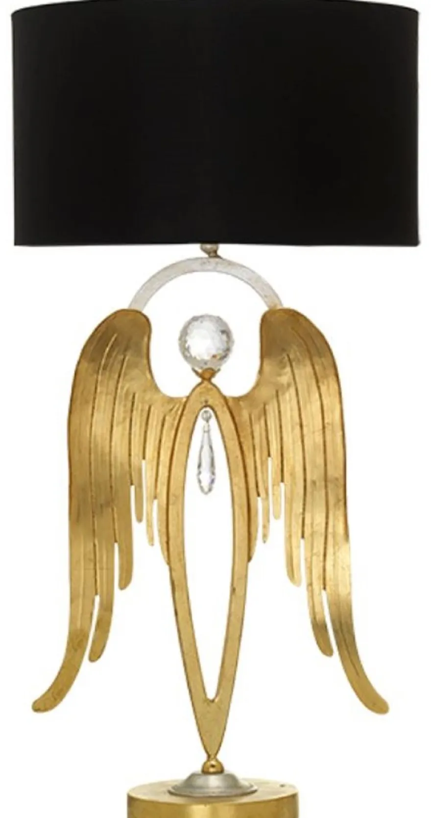 Casa Padrino Luxus Tischleuchte Engel Gold / Silber / Schwarz Ø 28 x H. 56,5 cm - Moderne Schreibtischleuchte mit edlem Swarovski Kristallglas - Luxus Qualität - Made in Italy