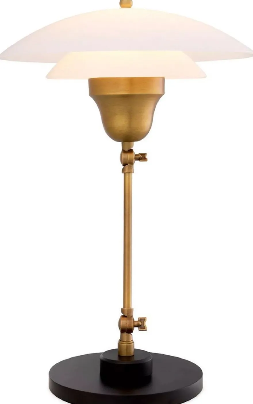 Casa Padrino Luxus Tischleuchte Antik Messing / Schwarz / Weiß Ø 42 x H. 55 cm - Verstellbare Schreibtschleuchte mit rundem Glas Lampenschirm - Luxus Leuchten - Luxus Möbel - Luxus Interior