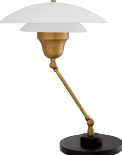 Casa Padrino Luxus Tischleuchte Antik Messing / Schwarz / Weiß Ø 42 x H. 55 cm - Verstellbare Schreibtschleuchte mit rundem Glas Lampenschirm - Luxus Leuchten - Luxus Möbel - Luxus Interior