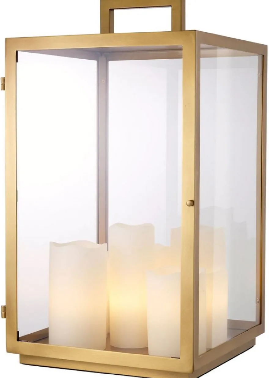 Casa Padrino Luxus Tischleuchte Antik Messing 35 x 35 x H. 65 cm - Metall Schreibtschleuchte mit Tragegriff und Lampenschirmen in Kerzenform - Luxus Leuchten - Luxus Möbel - Luxus Interior