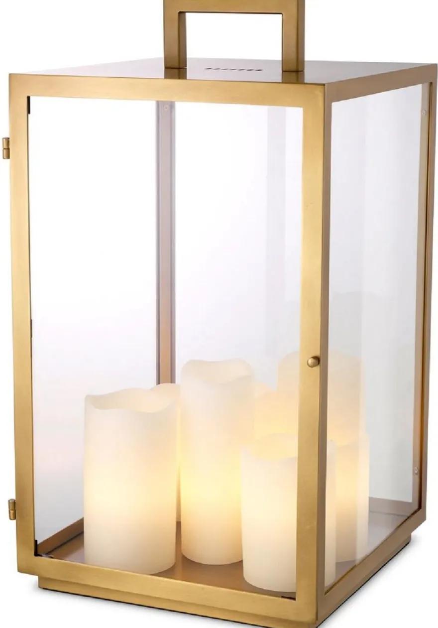 Casa Padrino Luxus Tischleuchte Antik Messing 35 x 35 x H. 65 cm - Metall Schreibtschleuchte mit Tragegriff und Lampenschirmen in Kerzenform - Luxus Leuchten - Luxus Möbel - Luxus Interior