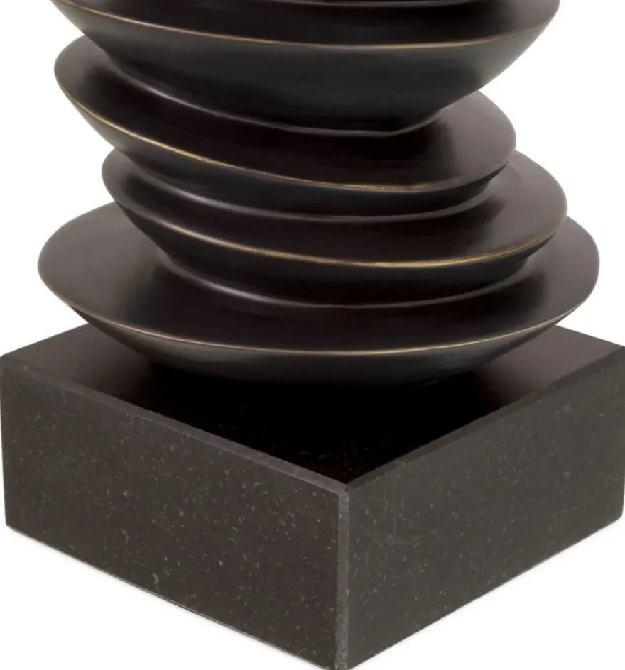 Casa Padrino Luxus Tischleuchte Schwarz / Bronze Ø 44 x H. 80,5 cm - Schreibtischleuchte mit rundem Lampenschirm und Granitsockel - Luxus Tischleuchten - Luxus Schreibtischleuchten