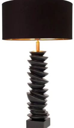 Casa Padrino Luxus Tischleuchte Schwarz / Bronze Ø 44 x H. 80,5 cm - Schreibtischleuchte mit rundem Lampenschirm und Granitsockel - Luxus Tischleuchten - Luxus Schreibtischleuchten