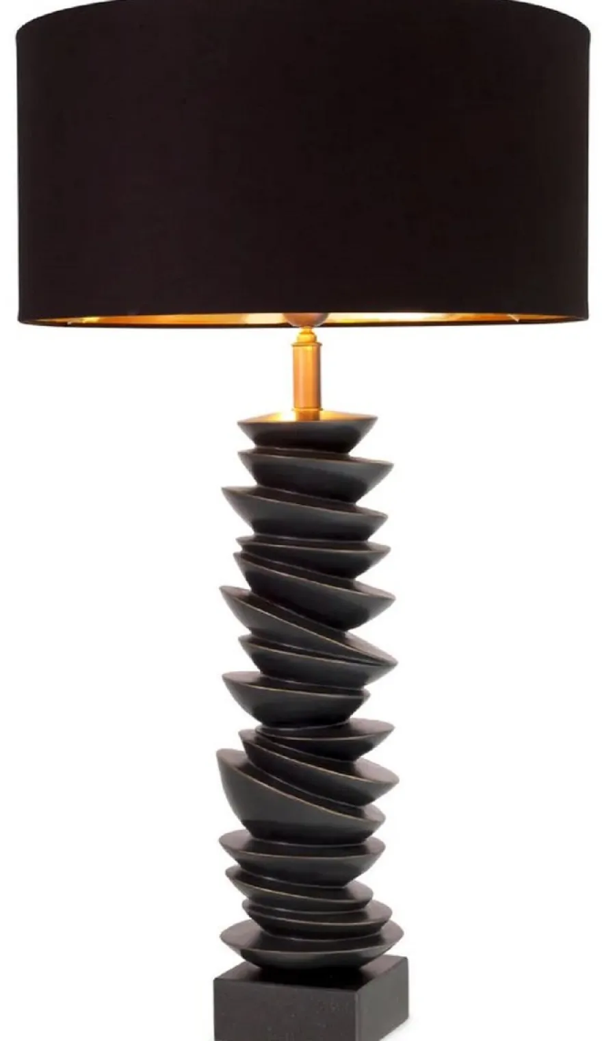 Casa Padrino Luxus Tischleuchte Schwarz / Bronze Ø 44 x H. 80,5 cm - Schreibtischleuchte mit rundem Lampenschirm und Granitsockel - Luxus Tischleuchten - Luxus Schreibtischleuchten