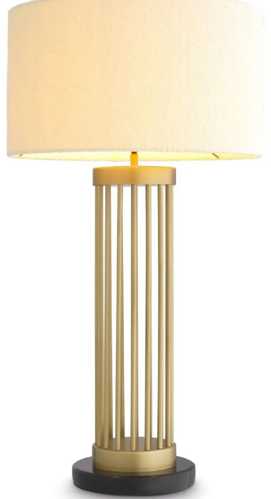 Casa Padrino Luxus Tischleuchte Antik Messingfarben / Schwarz / Weiß Ø 45 x H. 83 cm - Moderne Metall Schreibtischleuchte mit Marmorsockel und rundem Lampenschirm - Wohnzimmer Lampe