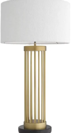 Casa Padrino Luxus Tischleuchte Antik Messingfarben / Schwarz / Weiß Ø 45 x H. 83 cm - Moderne Metall Schreibtischleuchte mit Marmorsockel und rundem Lampenschirm - Wohnzimmer Lampe