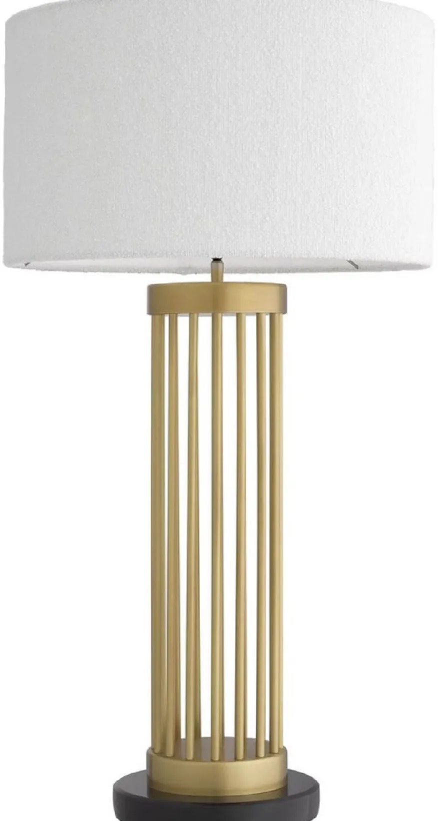 Casa Padrino Luxus Tischleuchte Antik Messingfarben / Schwarz / Weiß Ø 45 x H. 83 cm - Moderne Metall Schreibtischleuchte mit Marmorsockel und rundem Lampenschirm - Wohnzimmer Lampe