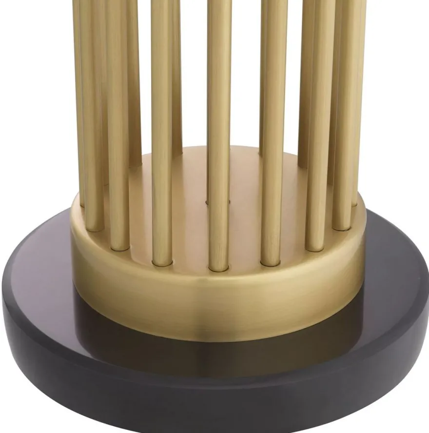 Casa Padrino Luxus Tischleuchte Antik Messingfarben / Schwarz / Weiß Ø 45 x H. 83 cm - Moderne Metall Schreibtischleuchte mit Marmorsockel und rundem Lampenschirm - Wohnzimmer Lampe