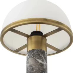 Casa Padrino Luxus Tischleuchte Grau / Antik Messing / Weiß Ø 21 x H. 41 cm - Schreibtischleuchte mit hochwertigem Marmor und Glas Lampenschirm - Luxus Leuchten - Luxus Möbel - Luxus Interior