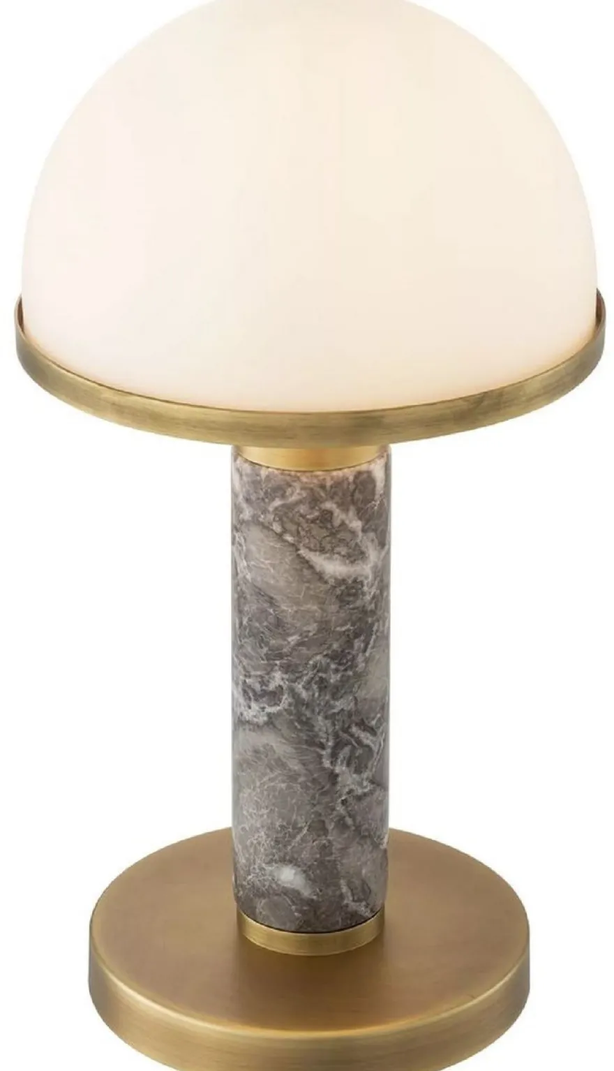 Casa Padrino Luxus Tischleuchte Grau / Antik Messing / Weiß Ø 21 x H. 41 cm - Schreibtischleuchte mit hochwertigem Marmor und Glas Lampenschirm - Luxus Leuchten - Luxus Möbel - Luxus Interior