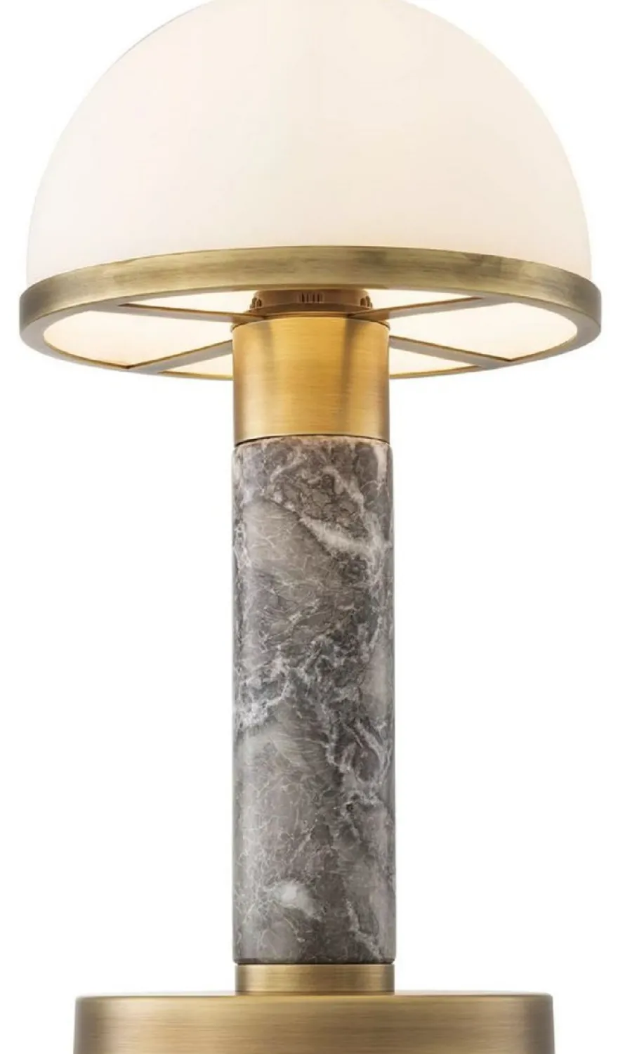 Casa Padrino Luxus Tischleuchte Grau / Antik Messing / Weiß Ø 21 x H. 41 cm - Schreibtischleuchte mit hochwertigem Marmor und Glas Lampenschirm - Luxus Leuchten - Luxus Möbel - Luxus Interior
