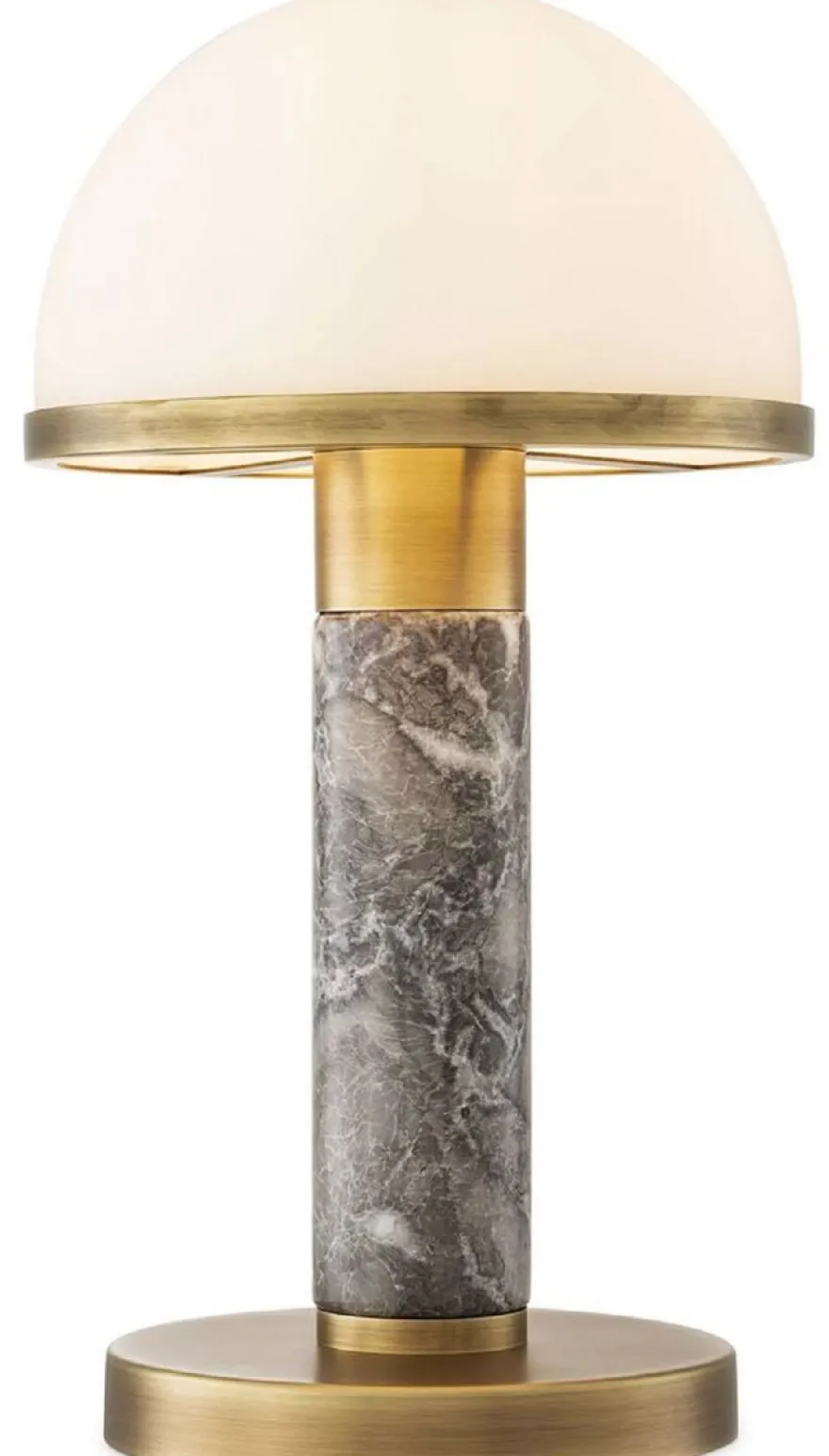 Casa Padrino Luxus Tischleuchte Grau / Antik Messing / Weiß Ø 21 x H. 41 cm - Schreibtischleuchte mit hochwertigem Marmor und Glas Lampenschirm - Luxus Leuchten - Luxus Möbel - Luxus Interior