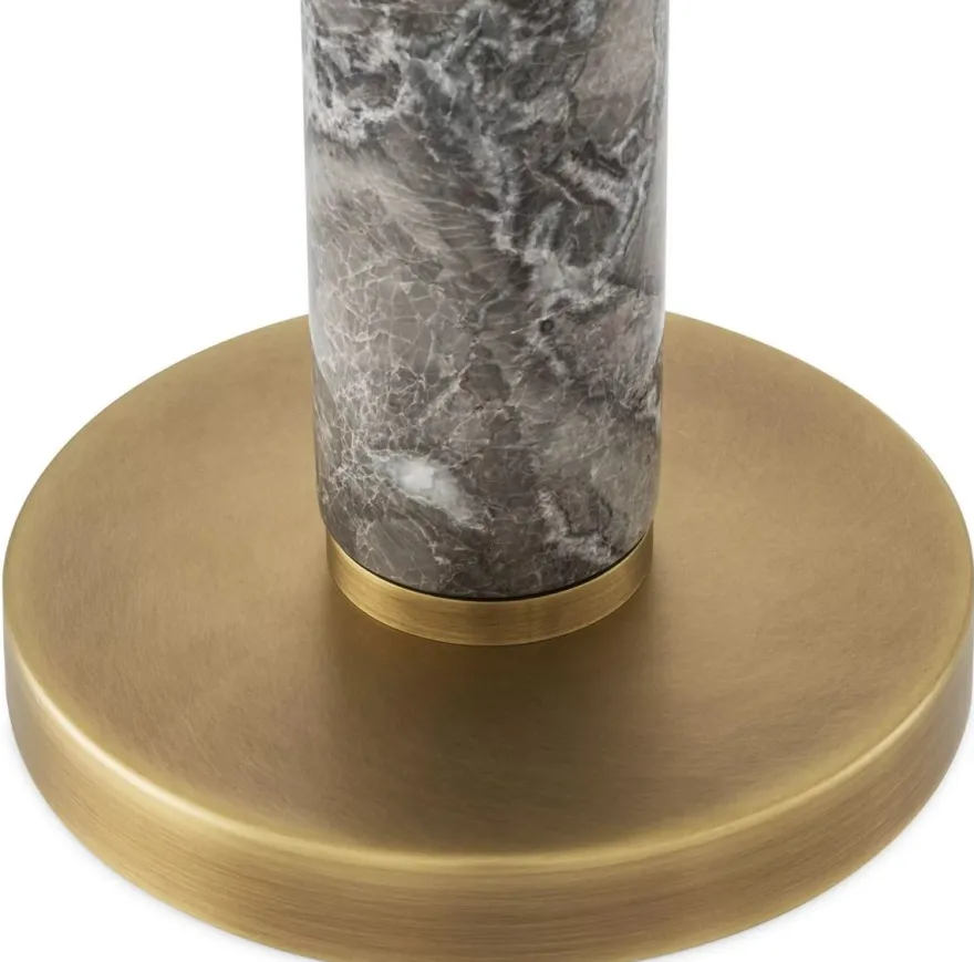 Casa Padrino Luxus Tischleuchte Grau / Antik Messing / Weiß Ø 21 x H. 41 cm - Schreibtischleuchte mit hochwertigem Marmor und Glas Lampenschirm - Luxus Leuchten - Luxus Möbel - Luxus Interior
