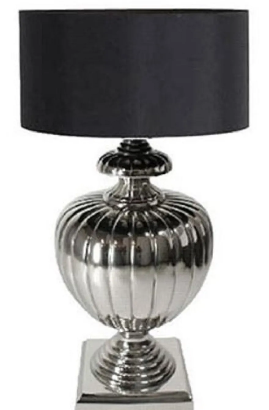 Casa Padrino Luxus Tischleuchte Silber / Schwarz Ø 40 x H. 80 cm - Messing Tischlampe mit Lampenschirm