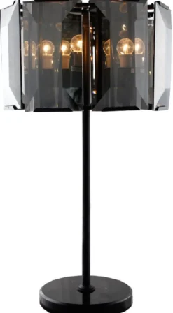 Casa Padrino Luxus Tischleuchte Schwarz / Grau Ø 48 x H. 86 cm - Runde Tischlampe mit getöntem Glas und Marmorfuß - Luxus Kollektion