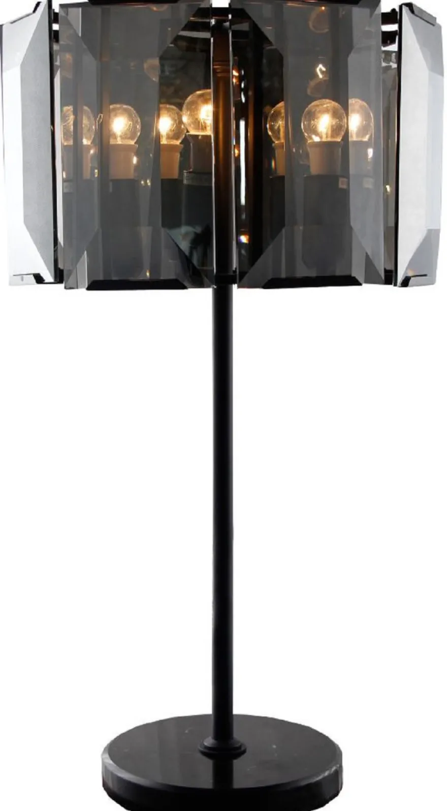 Casa Padrino Luxus Tischleuchte Schwarz / Grau Ø 48 x H. 86 cm - Runde Tischlampe mit getöntem Glas und Marmorfuß - Luxus Kollektion