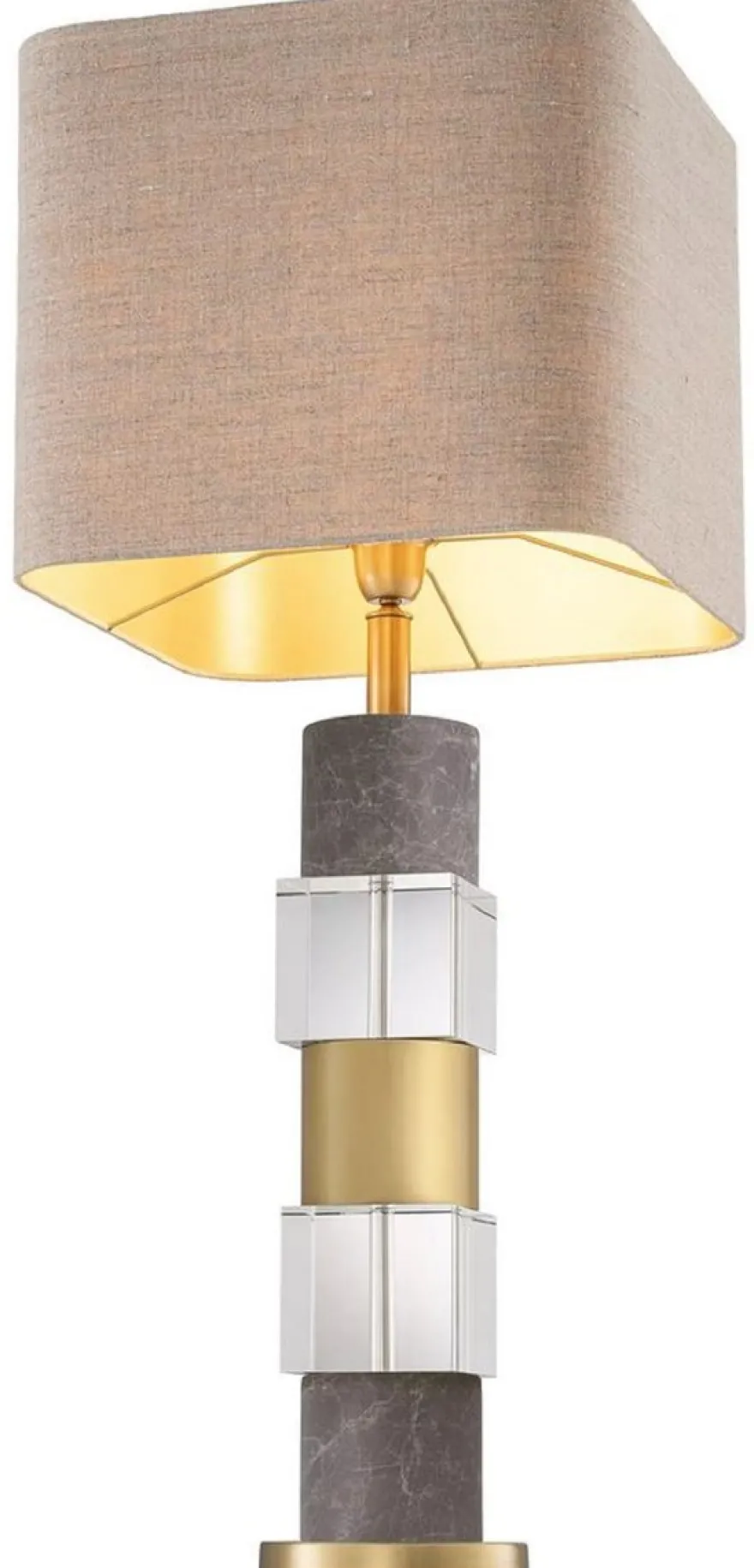 Casa Padrino Luxus Tischleuchte Antik Messingfarben / Grau / Beige 35 x 35 x H. 87 cm - Schreibtischleuchte mit Marmor und Kristallglas - Luxus Qualität