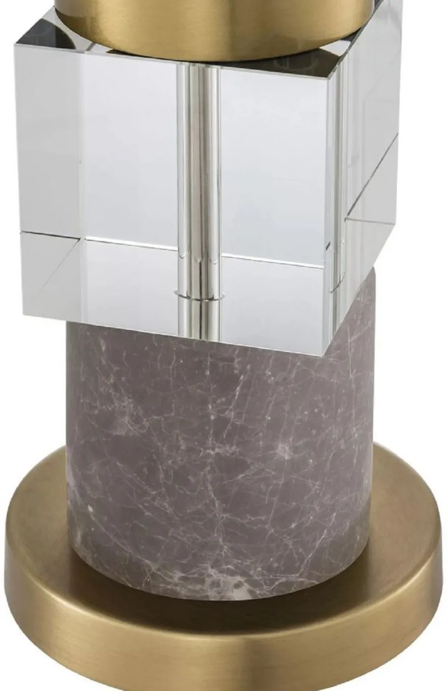 Casa Padrino Luxus Tischleuchte Antik Messingfarben / Grau / Beige 35 x 35 x H. 87 cm - Schreibtischleuchte mit Marmor und Kristallglas - Luxus Qualität