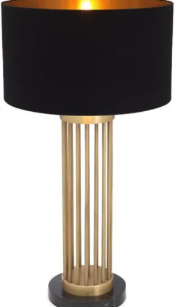 Casa Padrino Luxus Tischleuchte Antik Messingfarben / Schwarz Ø 45 x H. 83 cm - Moderne Metall Schreibtischleuchte mit Marmorsockel und rundem Lampenschirm - Wohnzimmer Lampe