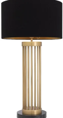 Casa Padrino Luxus Tischleuchte Antik Messingfarben / Schwarz Ø 45 x H. 83 cm - Moderne Metall Schreibtischleuchte mit Marmorsockel und rundem Lampenschirm - Wohnzimmer Lampe