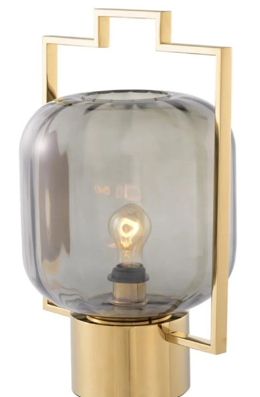 Casa Padrino Luxus Tischleuchte Gold / Grau 32 x H. 48,5 cm - Hotel & Restaurant Tischlampe