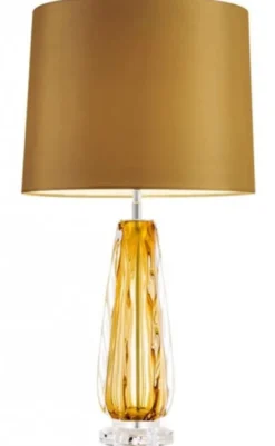 Casa Padrino Luxus Tischleuchte in Gelb und Gold - 75,5 cm Höhe - Elegante Designleuchte für gehobene Wohnräume