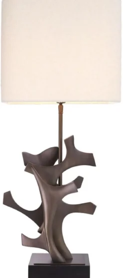 Casa Padrino Luxus Tischleuchte Bronze / Schwarz / Creme 35 x 35 x H. 85,5 cm - Schreibtischleuchte mit quadratischem Lampenschirm - Luxus Tischleuchten - Luxus Schreibtischleuchten