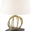 Casa Padrino Luxus Tischleuchte Antik Messing / Schwarz / Weiß Ø 50 x H. 57 cm - Messing Tischlampe mit Marmorsockel und rundem Lampenschirm
