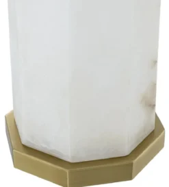 Casa Padrino Luxus Tischleuchte Weiß / Antik Messing / Grau 46 x 46 x H. 84,5 cm - Alabaster Schreibtischleuchte mit sechseckigem Lampenschirm - Luxus Tischleuchten - Luxus Schreibtischleuchten
